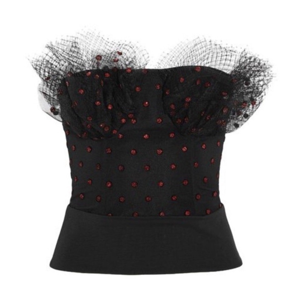 CARMEN MARCH $1708 NWT Black Corset Top Strapless Tulle Size 36